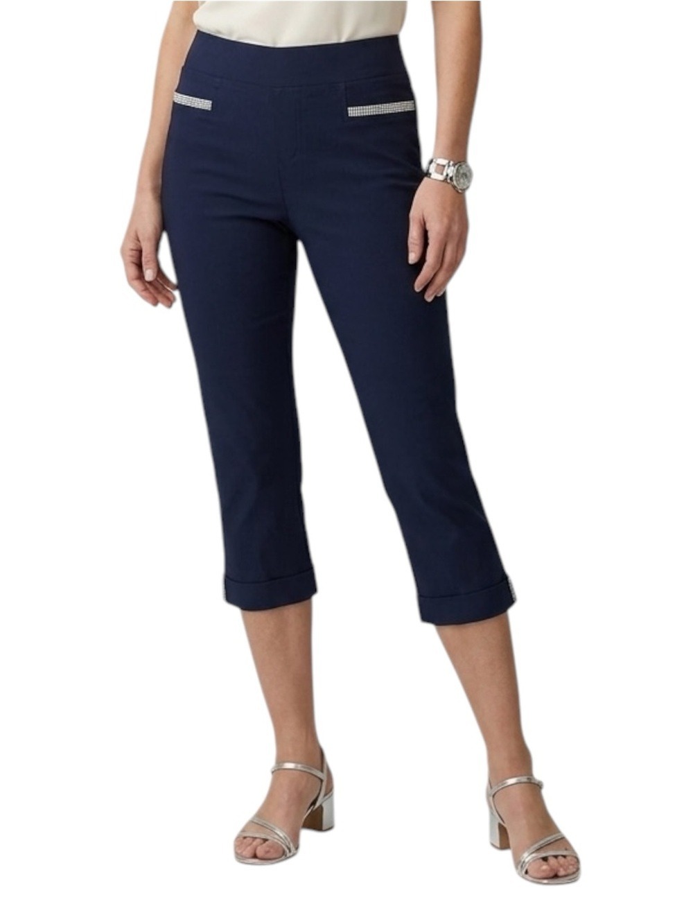 Joseph Ribkoff Capris Size 16 Navy Blue Rhinestones